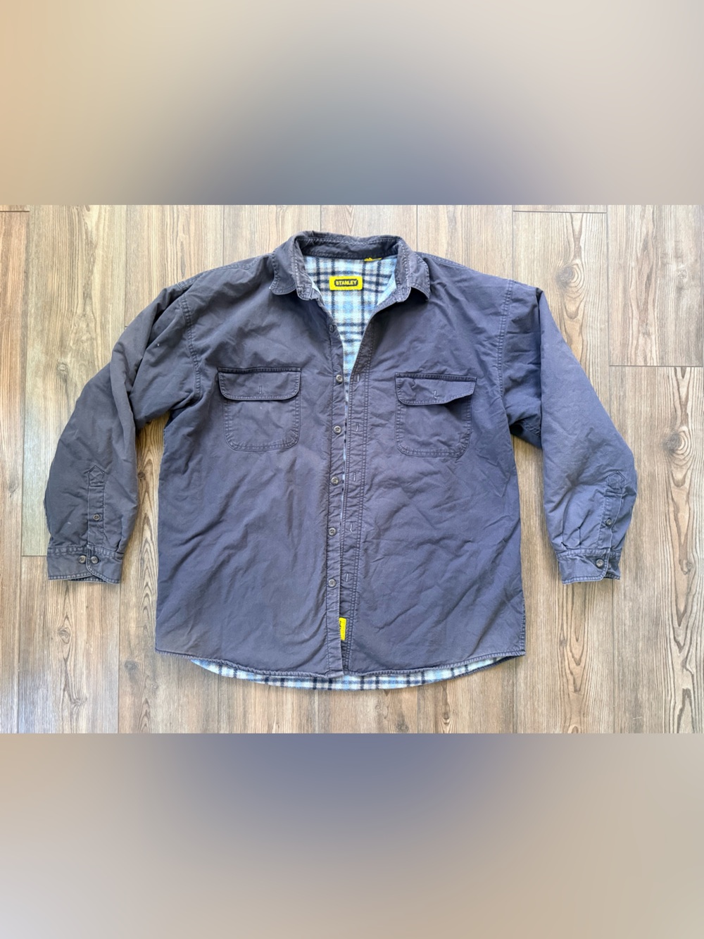 Stanley Men's Gray Button-Front Shirt Jacket with Plaid Lining